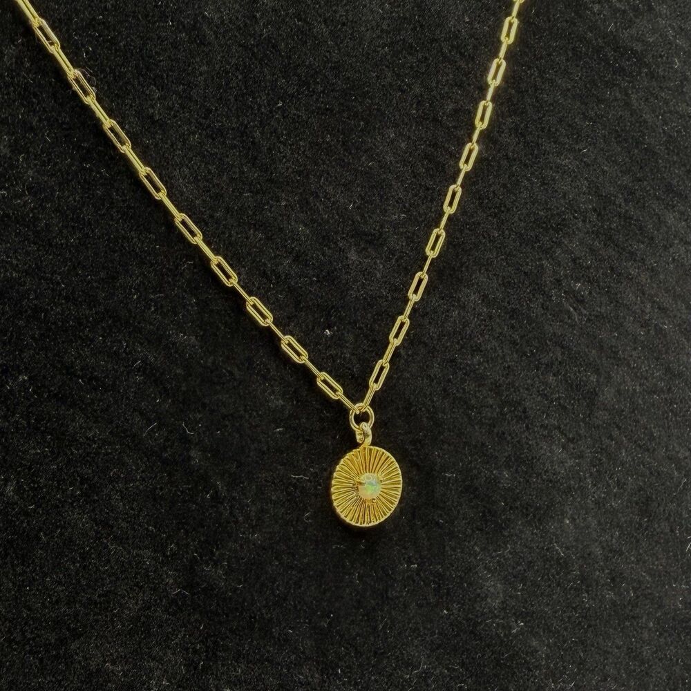 925 Sterling Silver Vermeil Opal Style Sunburst Pendant Necklace 18" 3.2g